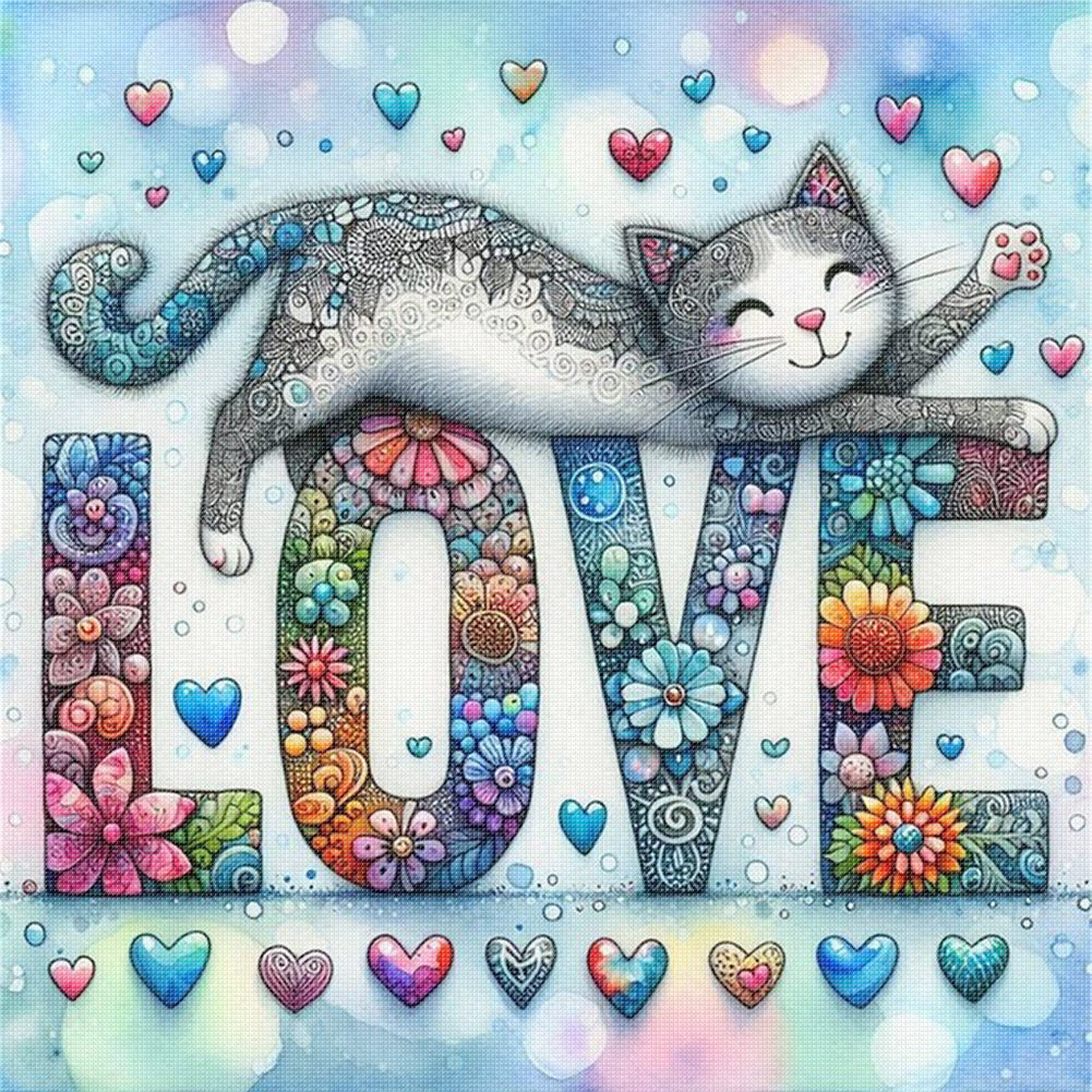 Love Cat - 11CT Stamped Cross Stitch 40*40CM