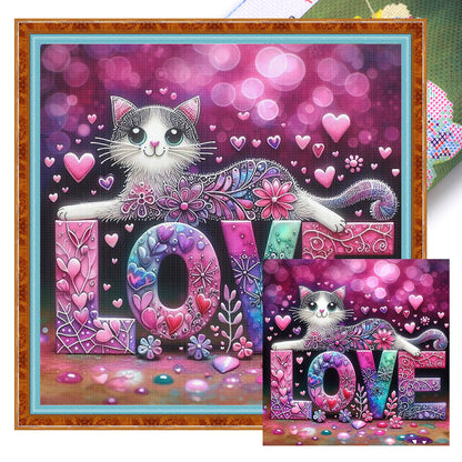 Love Cat - 11CT Stamped Cross Stitch 40*40CM