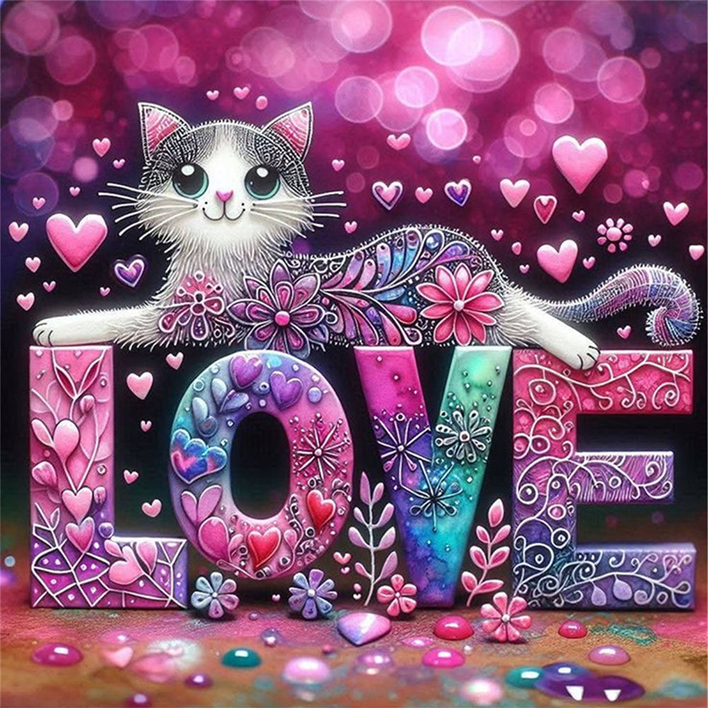 Love Cat - 11CT Stamped Cross Stitch 40*40CM