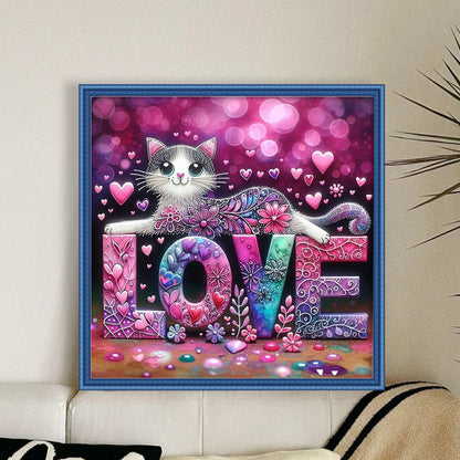 Love Cat - 11CT Stamped Cross Stitch 40*40CM