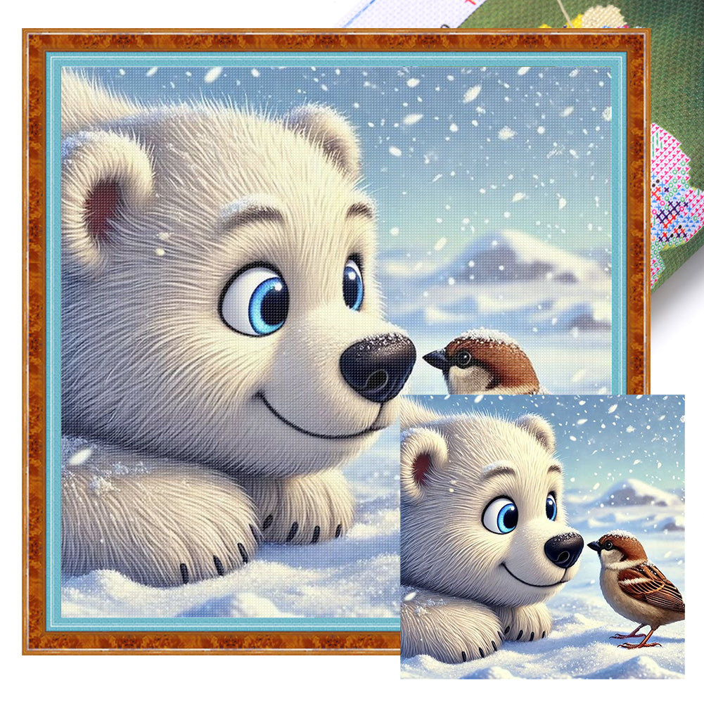 Winter Bear And Bird - 11CT Stamped Cross Stitch 40*40CM(Mona Lisa Brand)