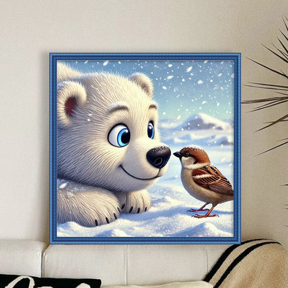 Winter Bear And Bird - 11CT Stamped Cross Stitch 40*40CM(Mona Lisa Brand)