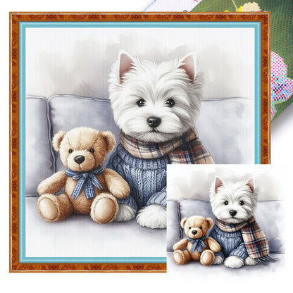 Puppy And Bear - 11CT Stamped Cross Stitch 40*40CM