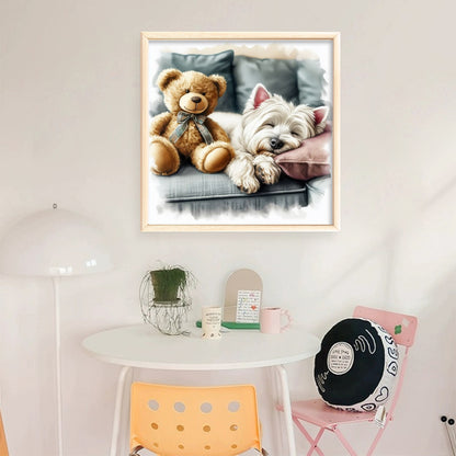 Puppy And Bear - 11CT Stamped Cross Stitch 40*40CM