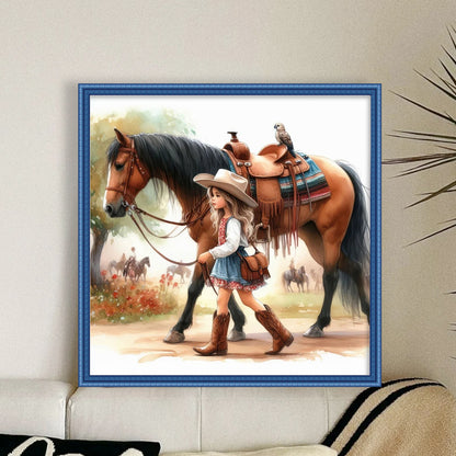 Girl And Horse - 11CT Stamped Cross Stitch 40*40CM
