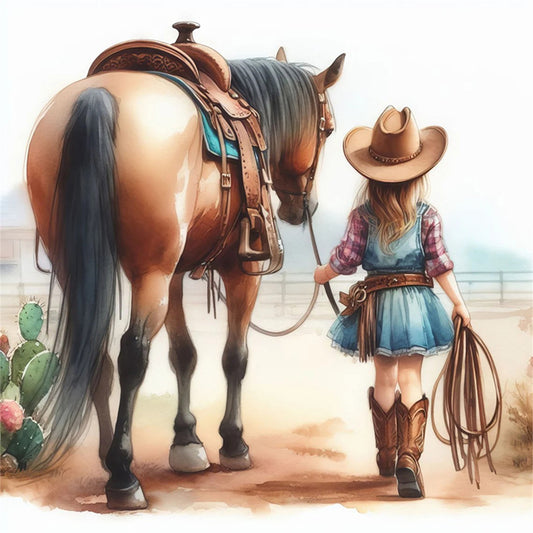 Girl And Horse - 11CT Stamped Cross Stitch 40*40CM