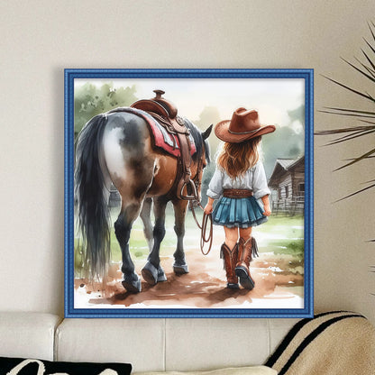 Girl And Horse - 11CT Stamped Cross Stitch 40*40CM