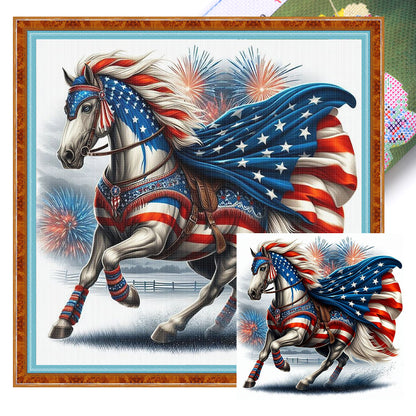American Flag Horse - 11CT Stamped Cross Stitch 40*40CM