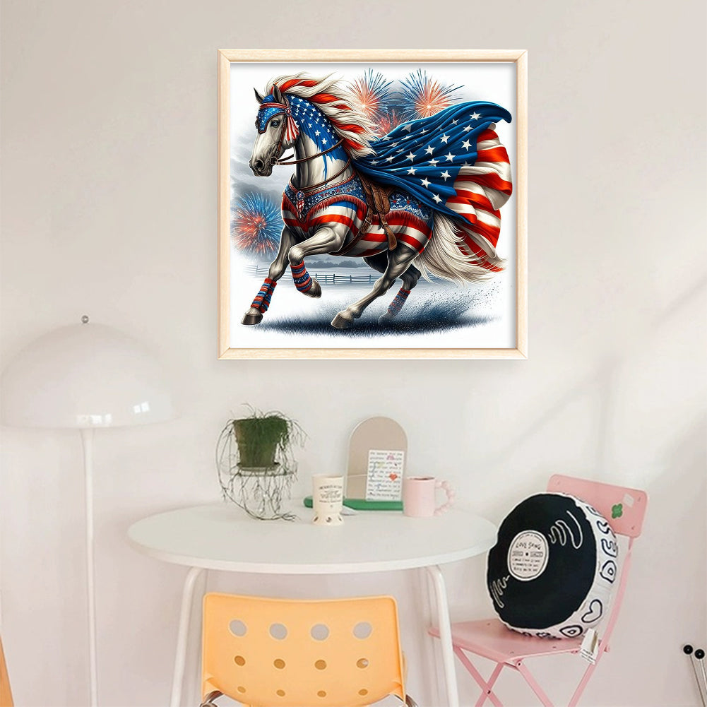 American Flag Horse - 11CT Stamped Cross Stitch 40*40CM