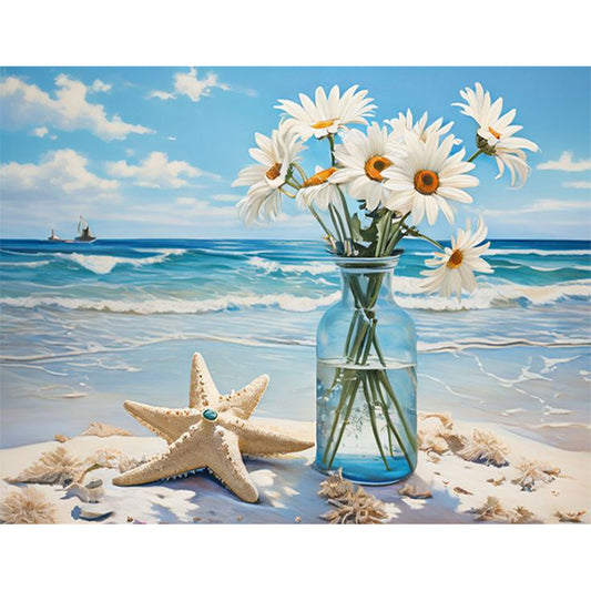 Beach Daisy Vase - 11CT Stamped Cross Stitch 50*40CM