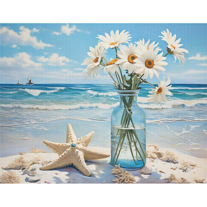 Beach Daisy Vase - 11CT Stamped Cross Stitch 50*40CM