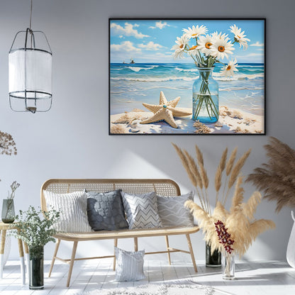Beach Daisy Vase - 11CT Stamped Cross Stitch 50*40CM
