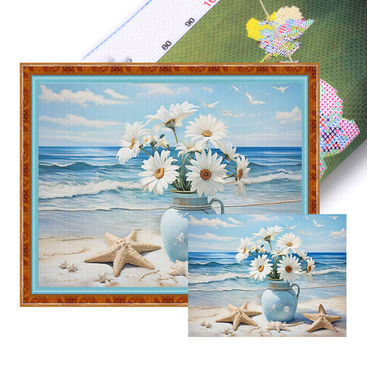 Beach Daisy Vase - 11CT Stamped Cross Stitch 50*40CM