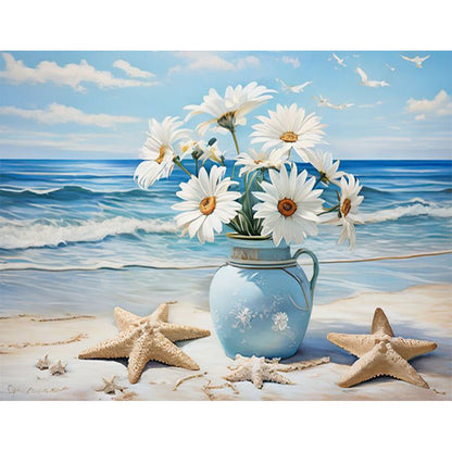 Beach Daisy Vase - 11CT Stamped Cross Stitch 50*40CM