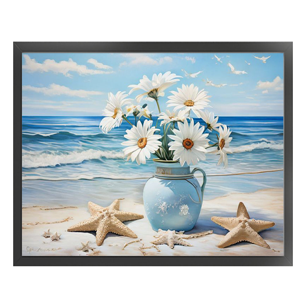 Beach Daisy Vase - 11CT Stamped Cross Stitch 50*40CM