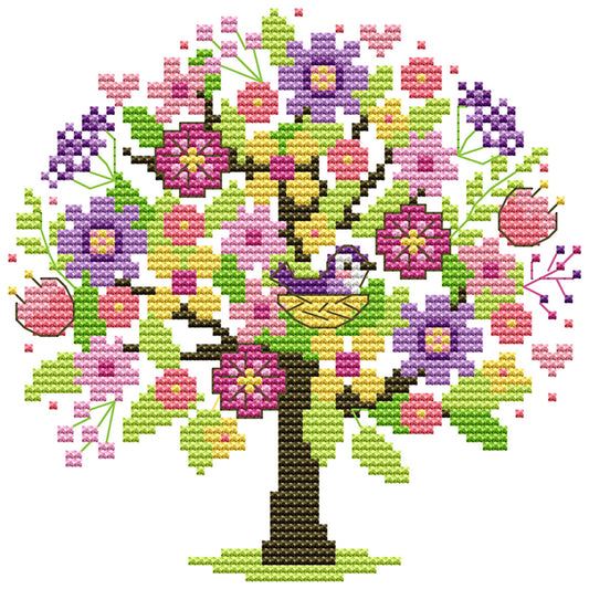 Four Seasons Tree - Spring - 14CT Stamped Cross Stitch 18*18CM(Joy Sunday)