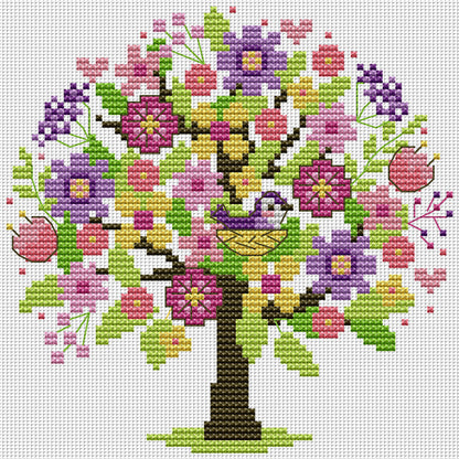 Four Seasons Tree - Spring - 14CT Stamped Cross Stitch 18*18CM(Joy Sunday)