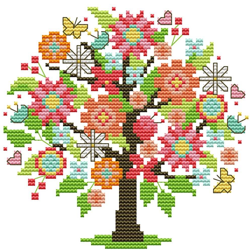 Four Seasons Tree - Summer - 14CT Stamped Cross Stitch 18*18CM(Joy Sunday)