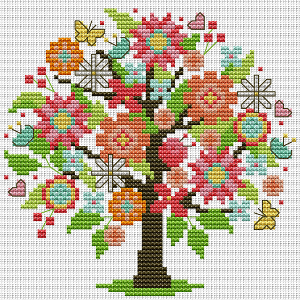 Four Seasons Tree - Summer - 14CT Stamped Cross Stitch 18*18CM(Joy Sunday)
