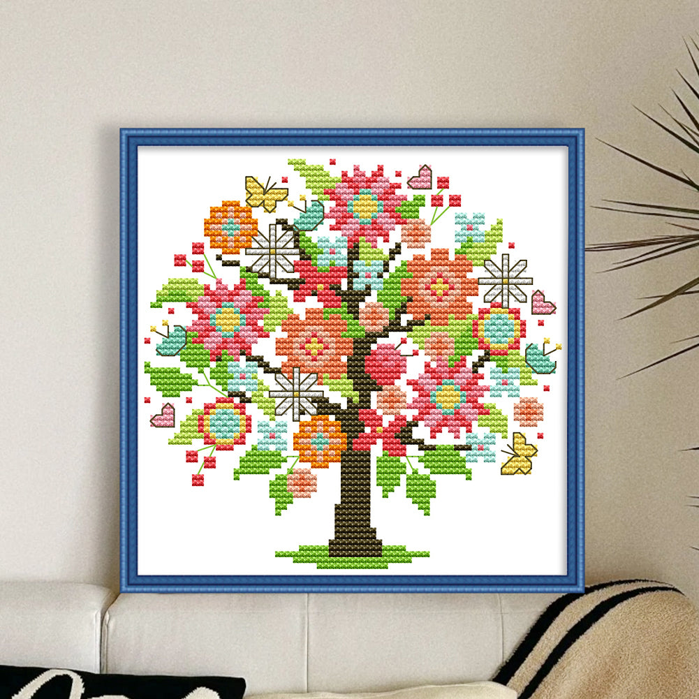 Four Seasons Tree - Summer - 14CT Stamped Cross Stitch 18*18CM(Joy Sunday)
