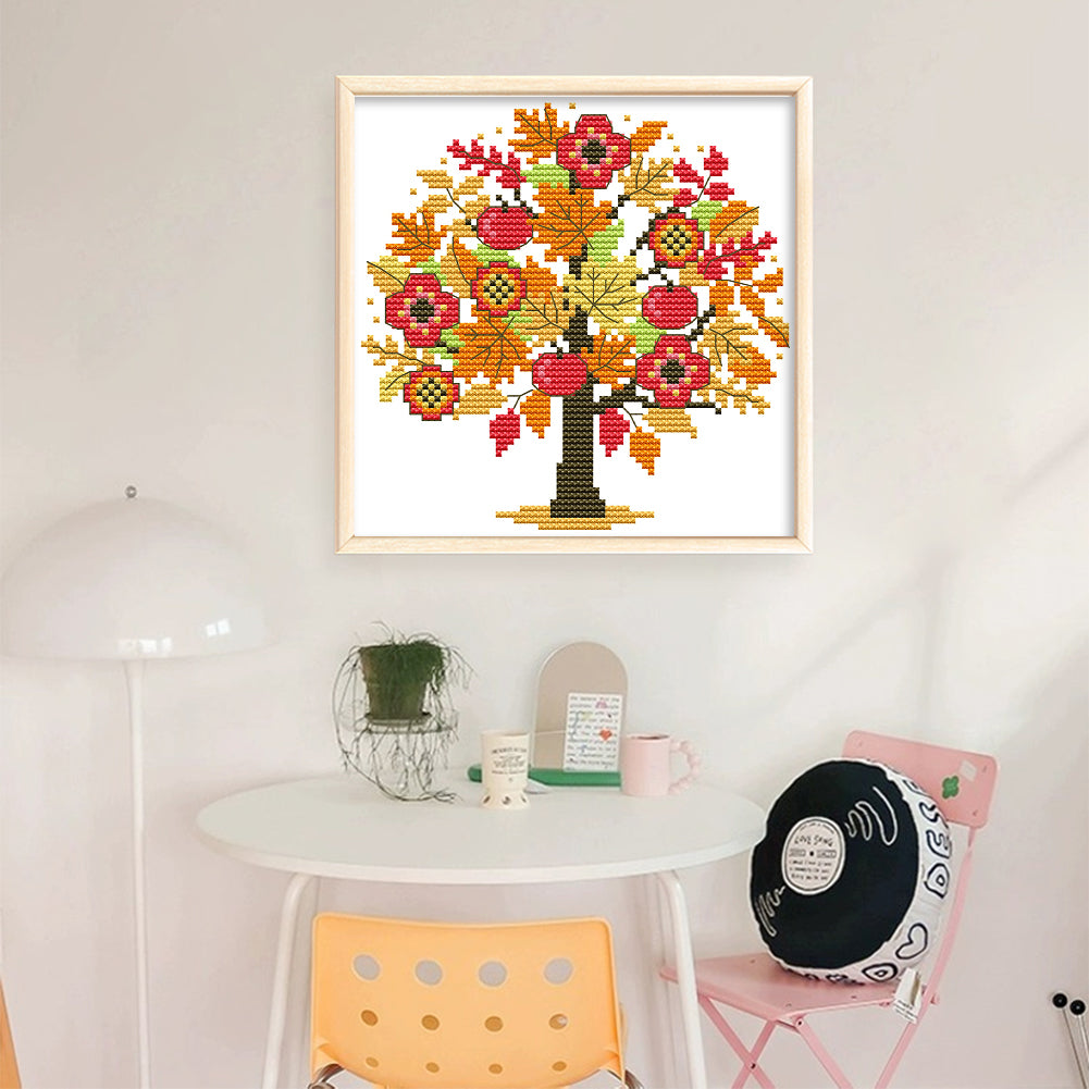 Four Seasons Tree - Autumn - 14CT Stamped Cross Stitch 18*18CM(Joy Sunday)