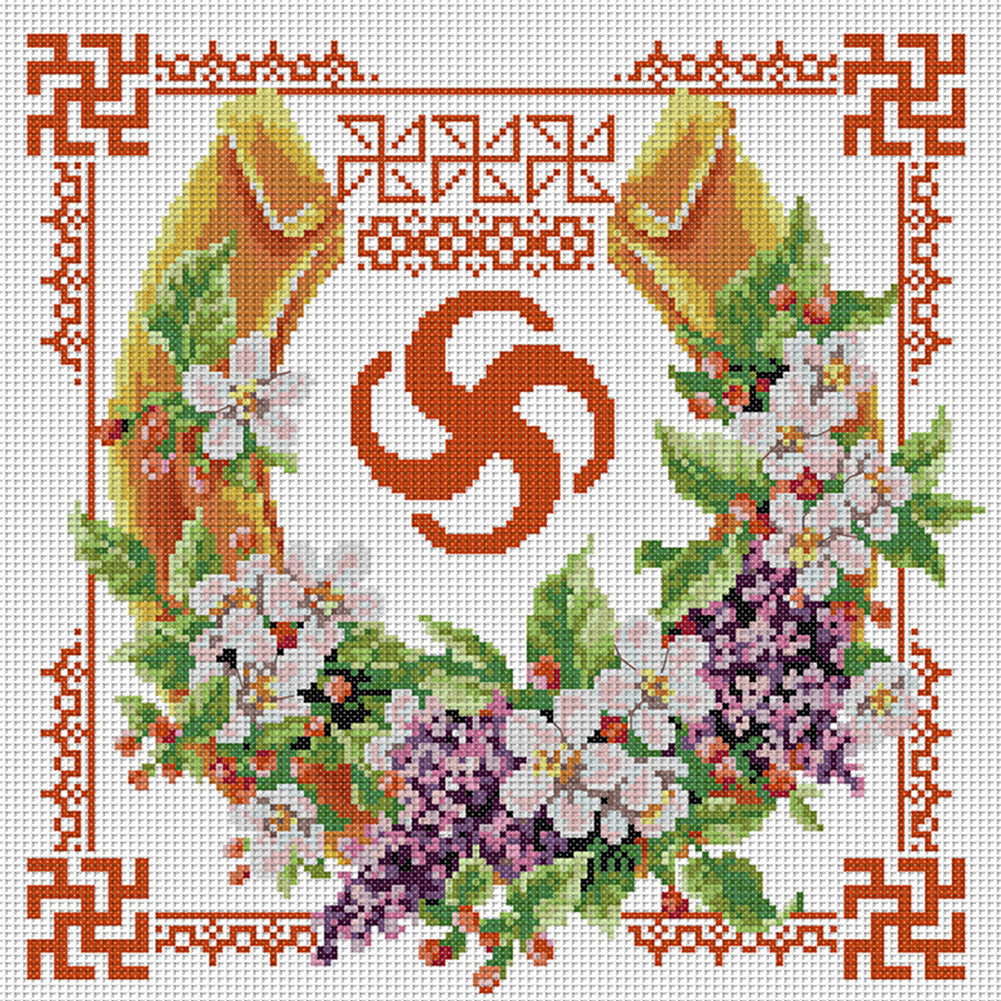 Double Happiness Series - Wealth And Prosperity - 14CT Stamped Cross Stitch 34*34CM(Joy Sunday)
