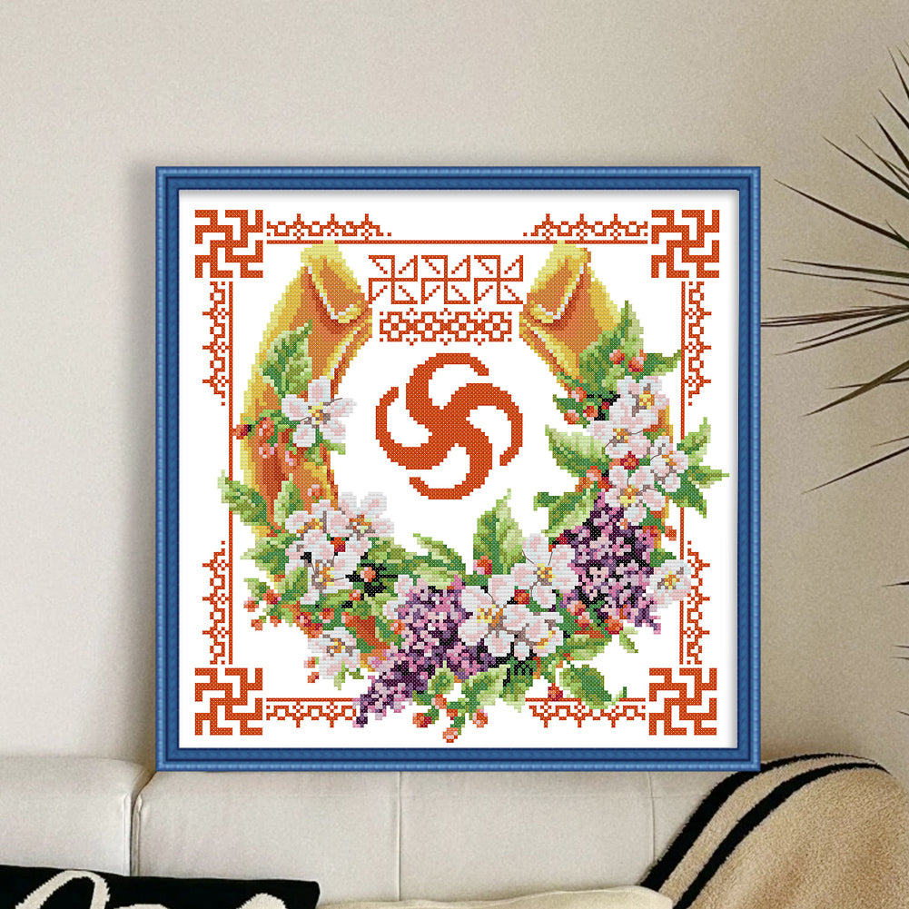 Double Happiness Series - Wealth And Prosperity - 14CT Stamped Cross Stitch 34*34CM(Joy Sunday)