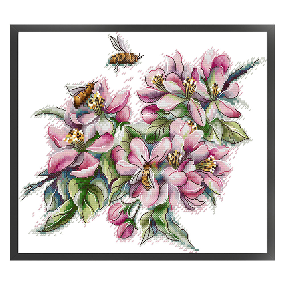 Magnolia And Bee - 14CT Stamped Cross Stitch 30*26CM(Joy Sunday)