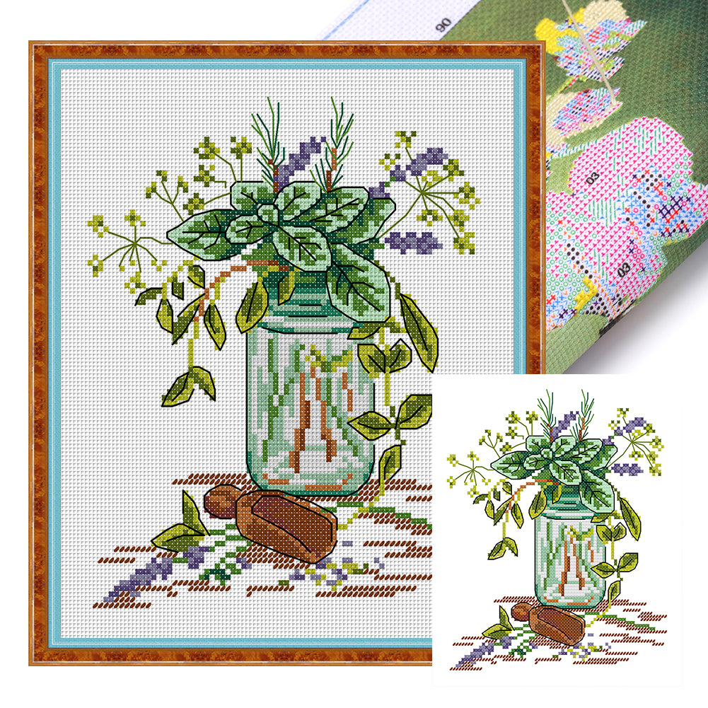 Provence Fragrance Leaves - 14CT Stamped Cross Stitch 20*26CM(Joy Sunday)