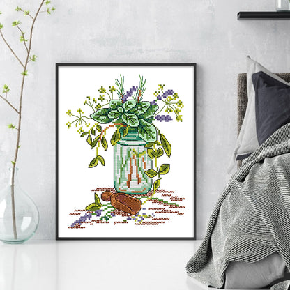 Provence Fragrance Leaves - 14CT Stamped Cross Stitch 20*26CM(Joy Sunday)