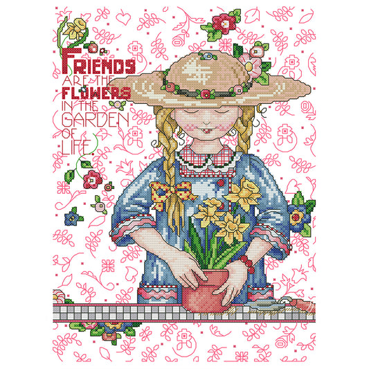 Growing Flowers Girl - 14CT Stamped Cross Stitch 29*36CM(Joy Sunday)