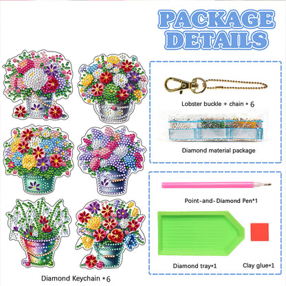 6Pcs Double Sided Diamond Painting Keychains Kit Diamond Art Set Handmade Crafts