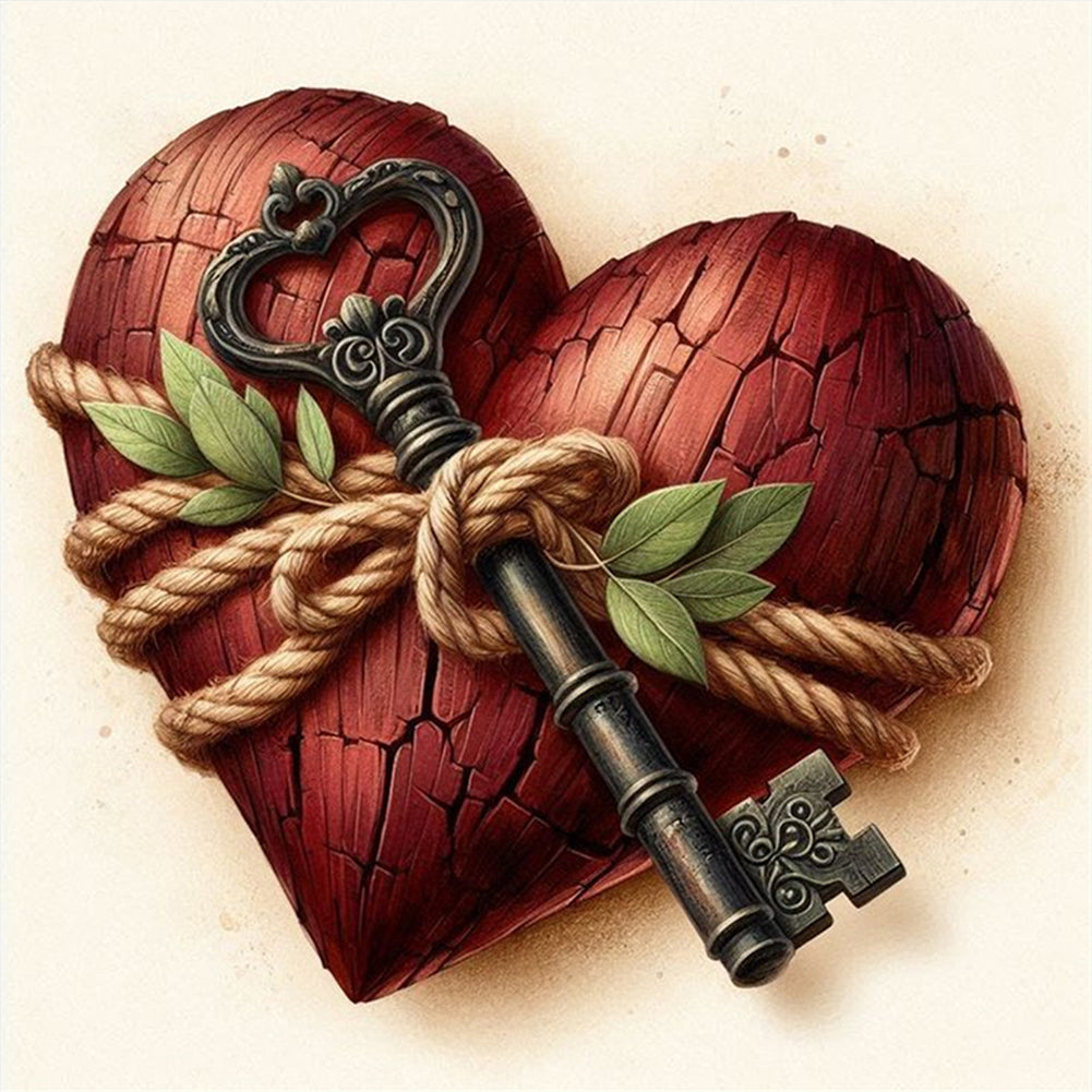 Heart Key - Stamped Cross Stitch 20*20CM