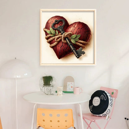 Heart Key - Stamped Cross Stitch 20*20CM