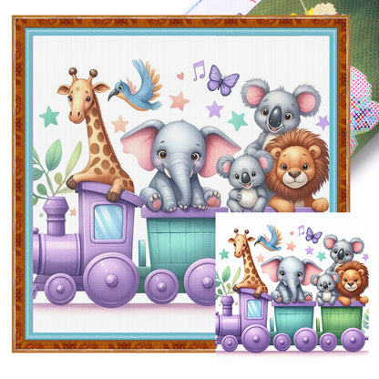 Animal Train - Stamped Cross Stitch 25*25CM