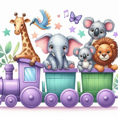 Animal Train - Stamped Cross Stitch 25*25CM