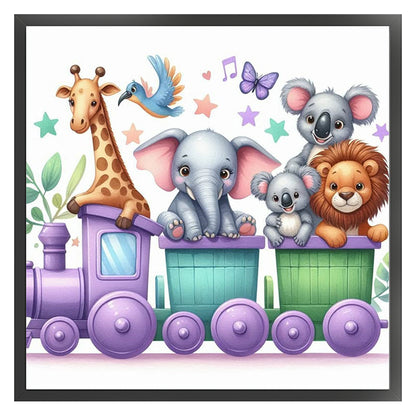 Animal Train - Stamped Cross Stitch 25*25CM