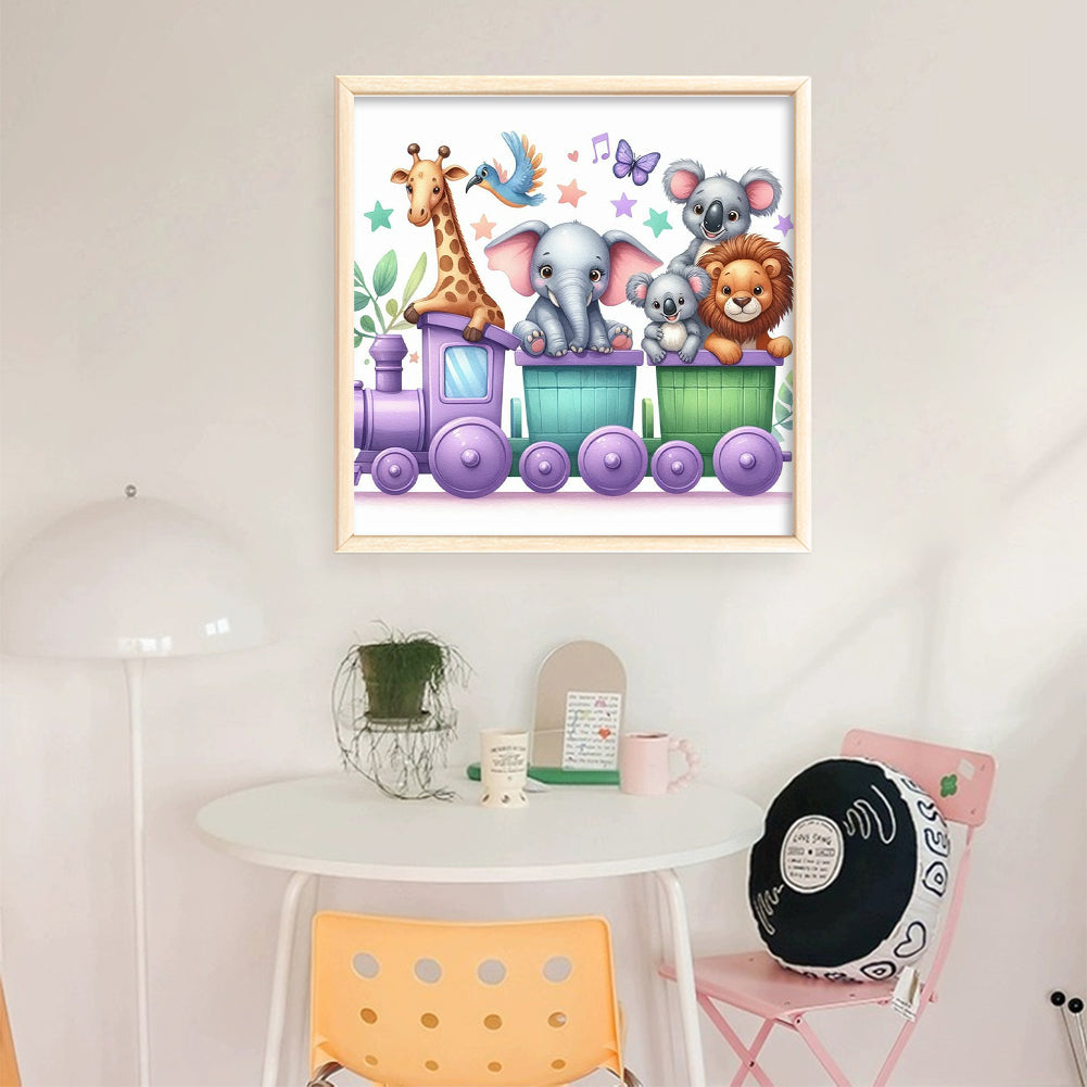 Animal Train - Stamped Cross Stitch 25*25CM