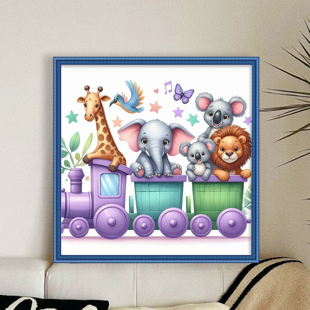 Animal Train - Stamped Cross Stitch 25*25CM
