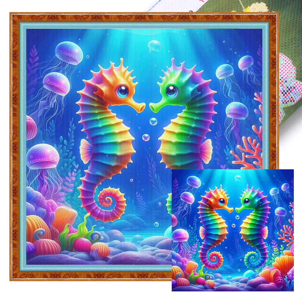 Seahorse - Stamped Cross Stitch 25*25CM