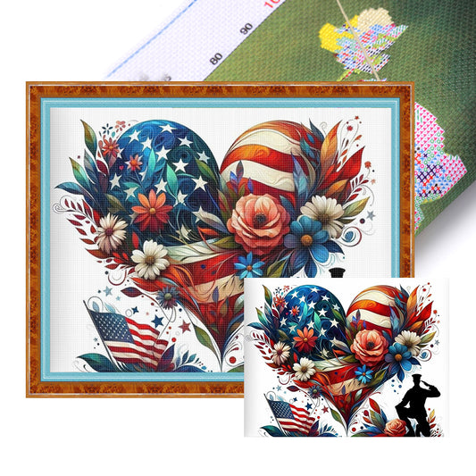 American Flag Heart - 11CT Stamped Cross Stitch 50*40CM