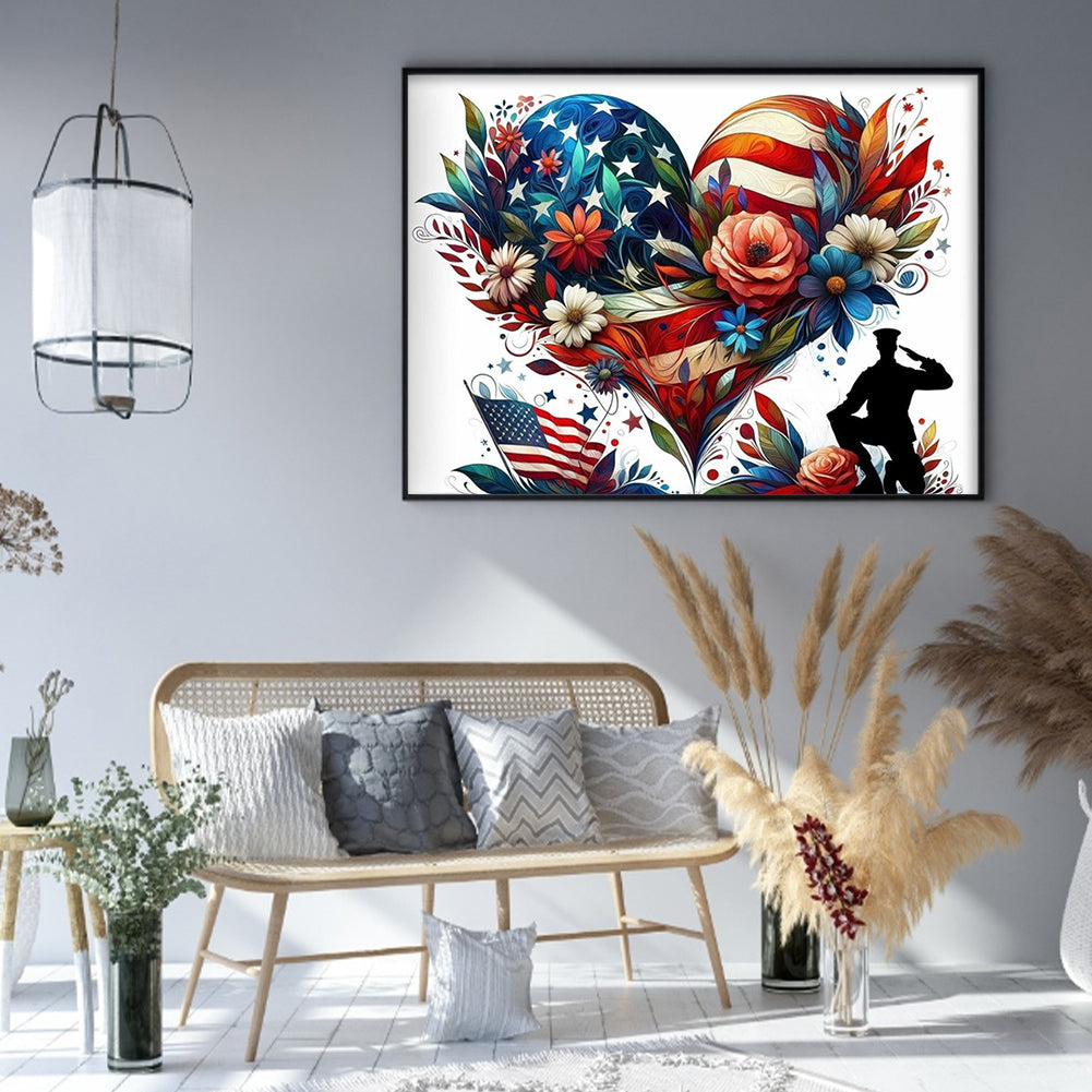 American Flag Heart - 11CT Stamped Cross Stitch 50*40CM