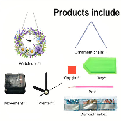 2D Flat DIY Rhinestone Diamond Art Clock Wall Pendants Diamond Clock Art Pendant