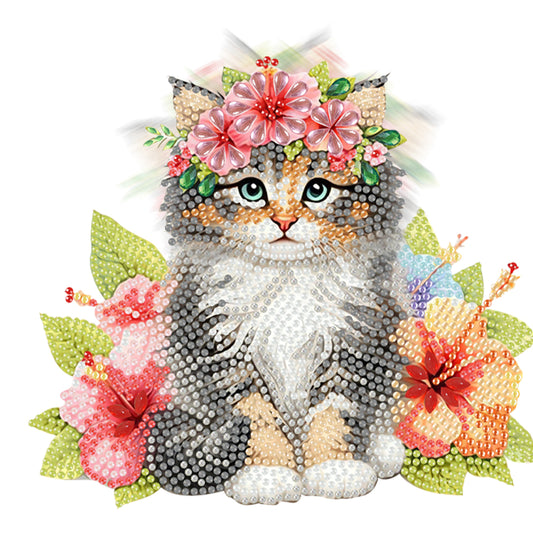2D Flat Print Cat DIY Shaking Head Desktop Diamond Art Kits for Adults Beginner