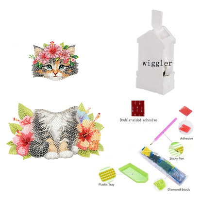 2D Flat Print Cat DIY Shaking Head Desktop Diamond Art Kits for Adults Beginner