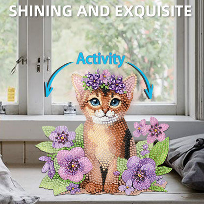2D Flat Print Cat DIY Shaking Head Desktop Diamond Art Kits for Adults Beginner