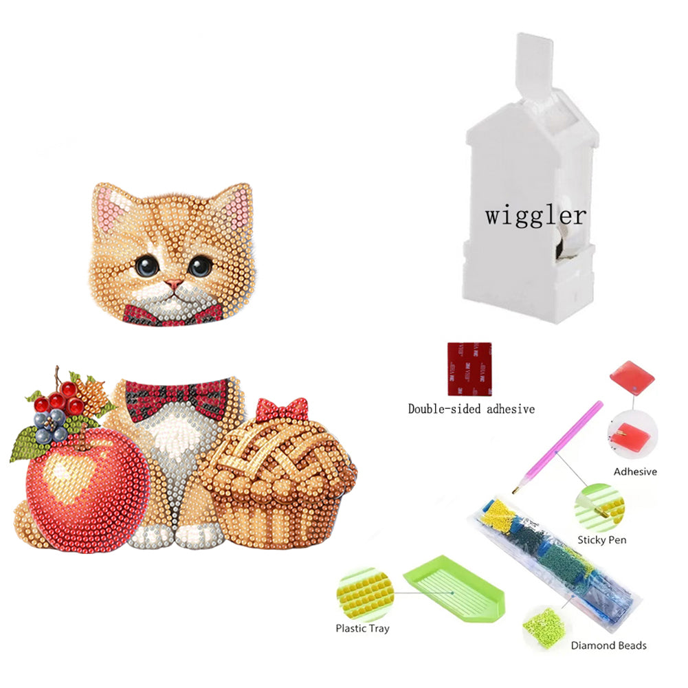 2D Flat Print Cat DIY Shaking Head Desktop Diamond Art Kits for Adults Beginner