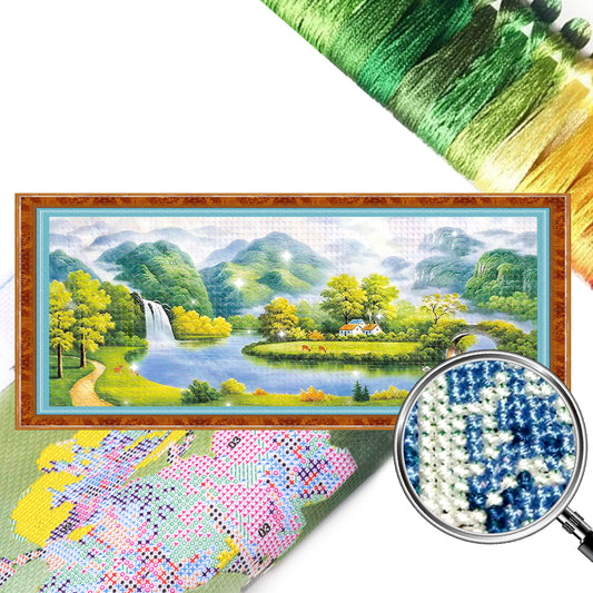 Mountain Stream - 11CT Stamped Cross Stitch 150*66CM(Mona Lisa Brand Silk)