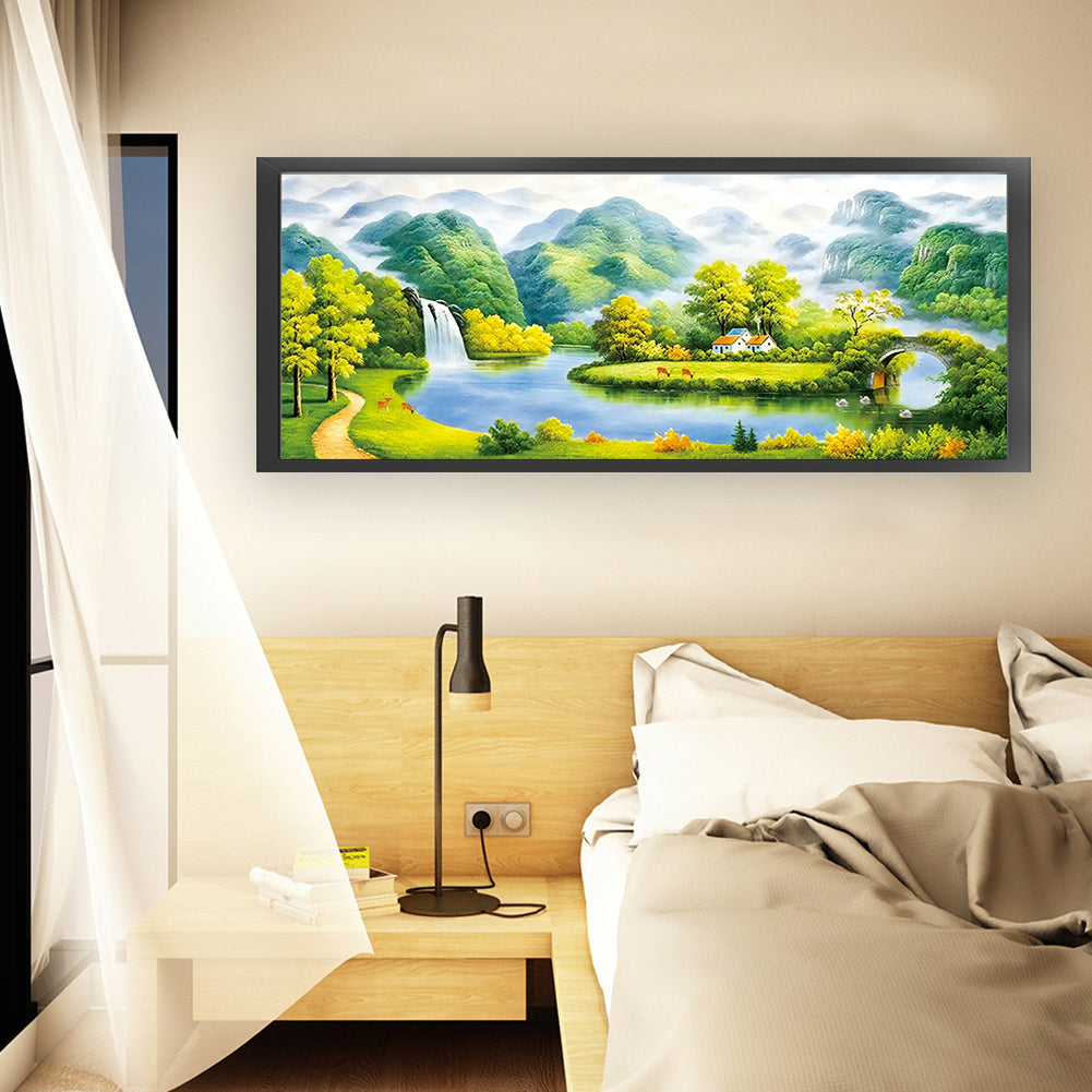 Mountain Stream - 11CT Stamped Cross Stitch 150*66CM(Mona Lisa Brand Silk)