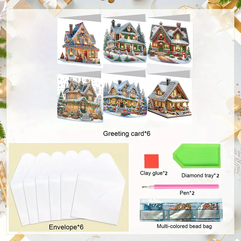 6PCS DIY Diamond Art Greeting Cards Xmas Designs Congratulations Thank You Cards